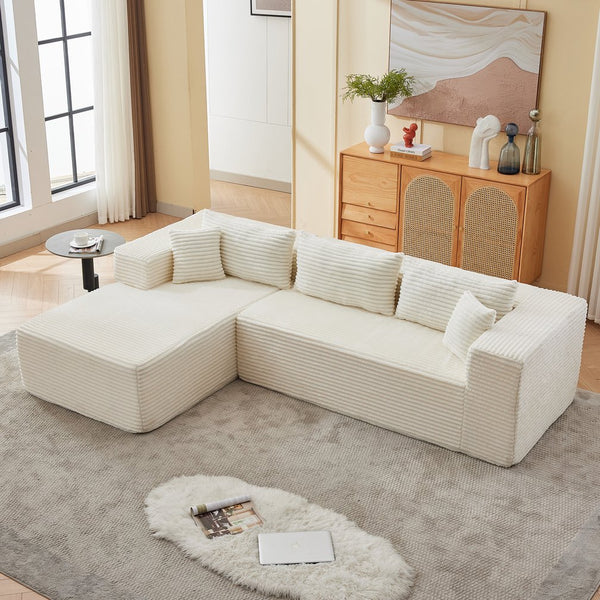 English Elm Modular cloud-inspired sectional sofa with chaise — no assembly, corduroy comfort for family rooms White W2311S00002