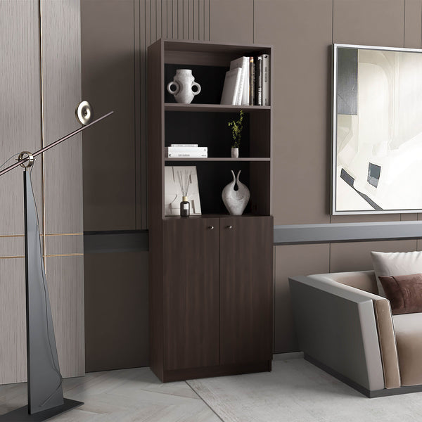 English Elm Home 2 Door Bookcase Kronos Walnut Finish with Two Open Shelves and Concealed Cabinet Storage, Versatile Organizer B070P337151