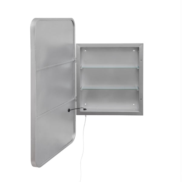 English Elm Rectangle LED Medicine Cabinet Mirror with Soft Touch Light, Magnetic Accessories, Tempered Shelves, Wall-Mounted Storage Silver W688P210793