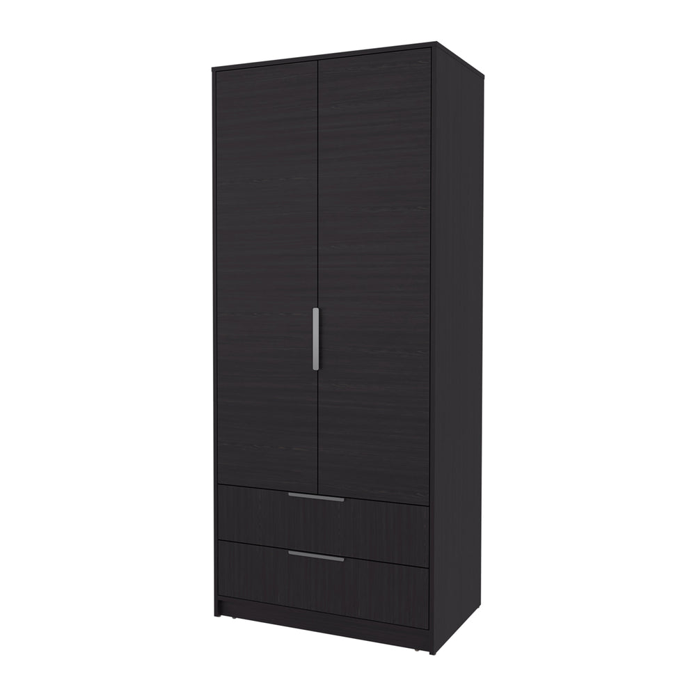 English Elm Wengue elegant 2-door 2-drawer wardrobe with hanging rod, melamine finish for sleek organized storage B062S01138