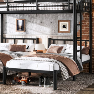 English Elm Twin Triple Bunk Bed Metal L-shaped Frame Sleeps Three Kids White Finish Black W1580S00615