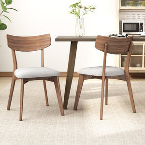 English Elm Mid-century Rubberwood Dining Chairs with Walnut Finish and Beige Upholstered Seat Set N768P379795L