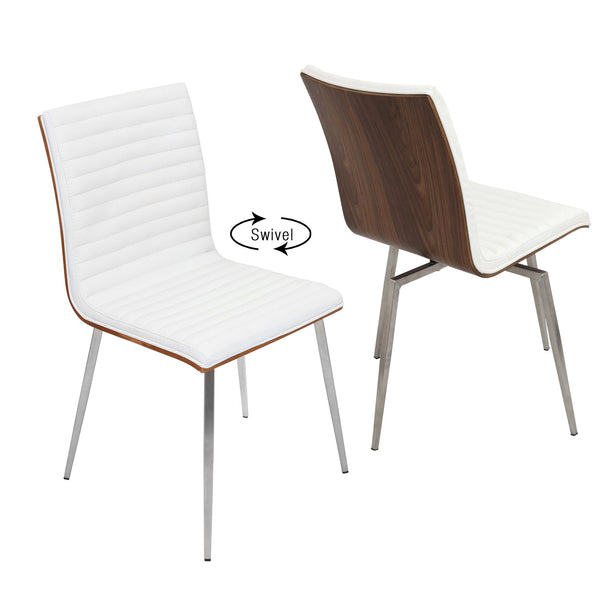 English Elm Mason Contemporary Dining Accent Chair with Swivel, Tufted Faux Leather, Walnut Back & Steel Legs White B202P223867