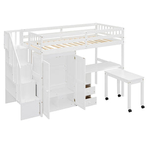 English Elm Queen Murphy Bed with Integrated Desk Cabinet Shelves Space Saving Studio Solution White N708S00013K