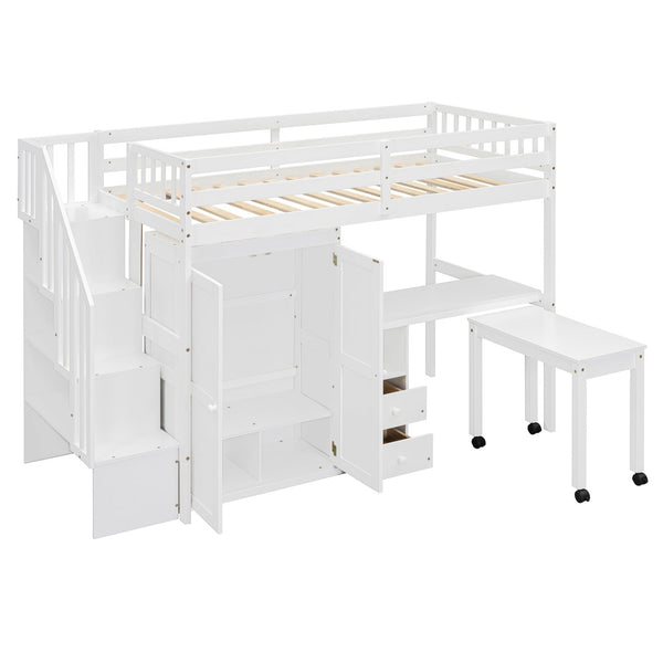 English Elm Queen Murphy Bed with Integrated Desk Cabinet Shelves Space Saving Studio Solution White N708S00013K