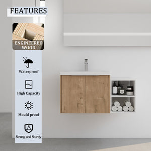 English Elm 36 Inch Modern Bathroom Vanity With Soft Close Doors, Resin Sink & Stylish Storage Solutions W999S00182