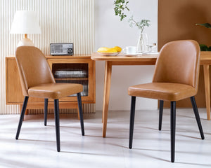 English Elm Brown Pu Leather Armless Dining Chairs with Matte Black Metal Legs Modern Set of 2 T3967P497834