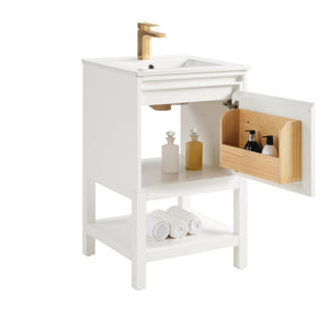 English Elm 20 Inch Solid Wood Bathroom Vanity Pre-assembled Ceramic Basin Adjustable Storage W2316P379994
