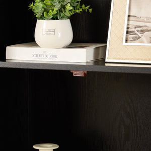 English Elm 72.4" Tall Storage Cabinet with 8 Doors and 4 Shelves, Elegant Oak Finish Freestanding Organizer for Entryway Black W1758P300141