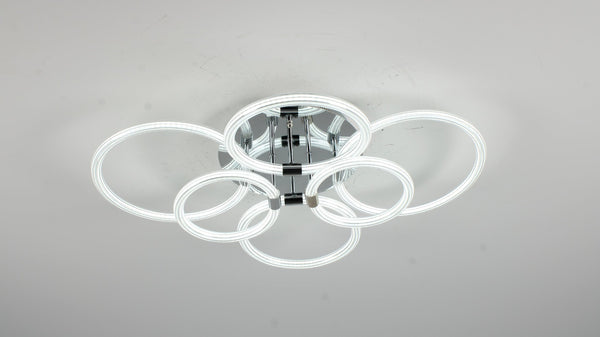 English Elm Modern Acrylic Six Ring Flush Mount Led Fixture with Dimmable Remote for Any Room T3177P283988