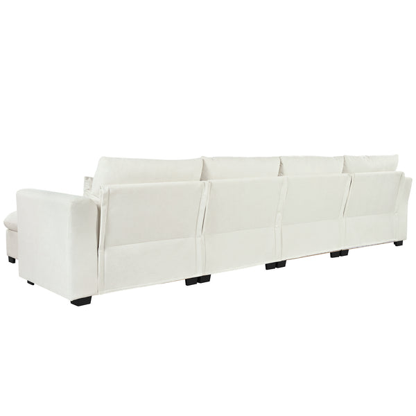 English Elm U_Style Modular U-Shaped Corner Sofa with Two Ottomans, 6-Seat Polyester Comfort, Removable Covers Beige WY000429AAA