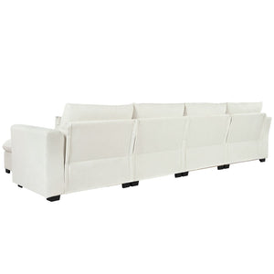 English Elm U_style Modular U-shaped Sectional Sofa with Storage Ottomans Linen Polyester 6 Seat Beige WY000462AAA