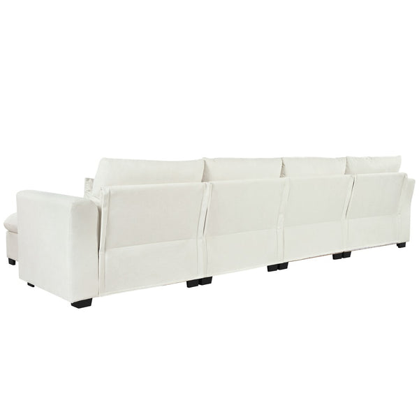 English Elm U_style Modular U-shaped Sectional Sofa with Storage Ottomans Linen Polyester 6 Seat Beige WY000462AAA