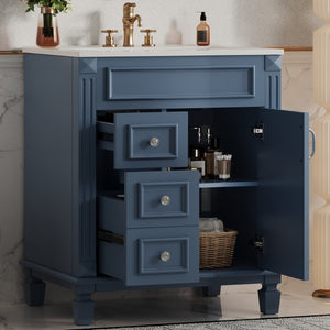 English Elm 24" French Inspired Bathroom Vanity with Ceramic Basin Soft Close Cabinet and 2 Drawers Blue N710P318990C