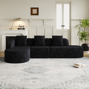 English Elm 111.8-Inch L-Shaped Curved Modular Sofa - Modern Lychee-Textured Fabric With Plush Pillows & Flexibility W834S00543