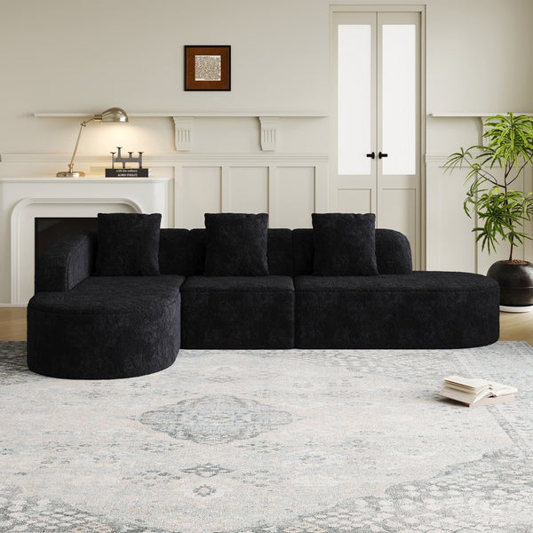 English Elm 111.8-Inch L-Shaped Curved Modular Sofa - Modern Lychee-Textured Fabric With Plush Pillows & Flexibility W834S00543