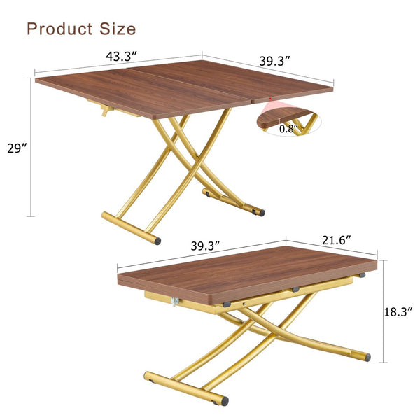 English Elm Modern Adjustable Lift Table Walnut Grain Mdf Top Slim Metal Legs Home Office Use Dark Walnut,Gold W1151P302106