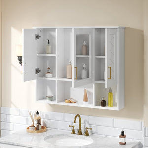 English Elm 35 Inch Wall Mount Medicine Cabinet Soft Close Mirror Storage for Modern Bathroom White N710P389453K