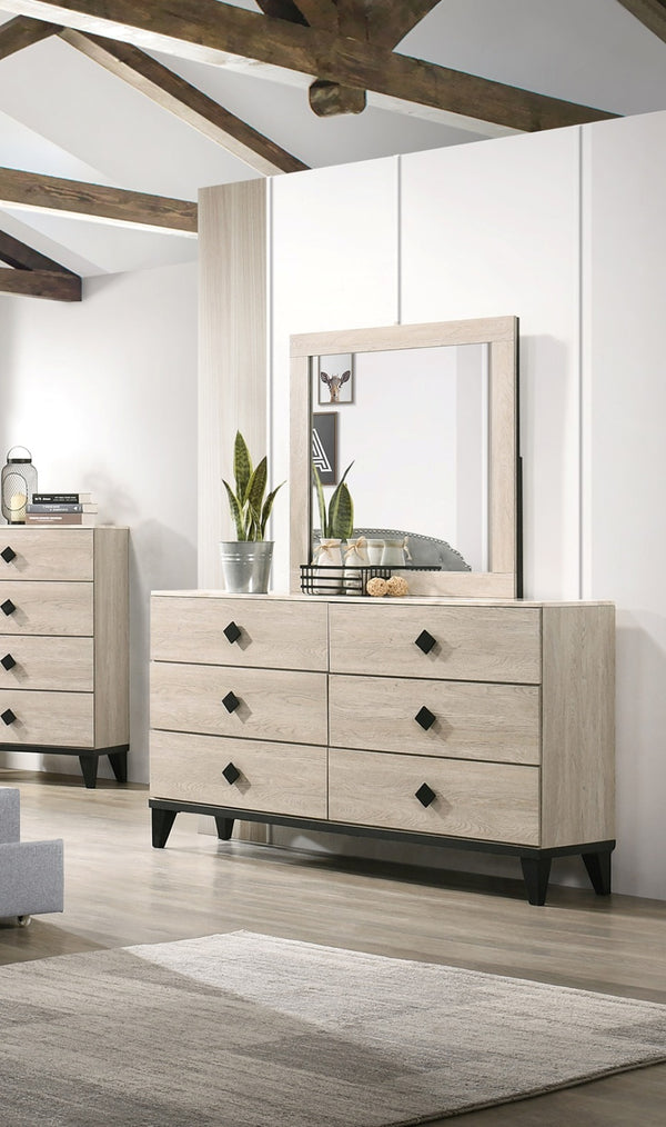 English Elm Modern Chest of Drawers with Faux Marble Top and Black Square Hardware - 4-Drawer Storage Accent Piece Cream 19 L x 34 W x 65 H B011P395428