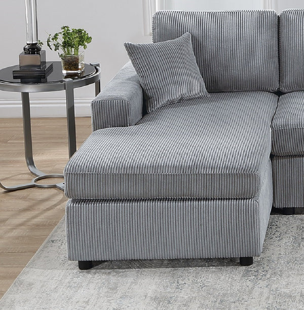 English Elm Stunning Corduroy 2pc Sectional Sofa with Dual Chaises, Square Arms, Plush Pillows, Modern Luxe Fog 69 L x 35 W x 18 H B011S01238