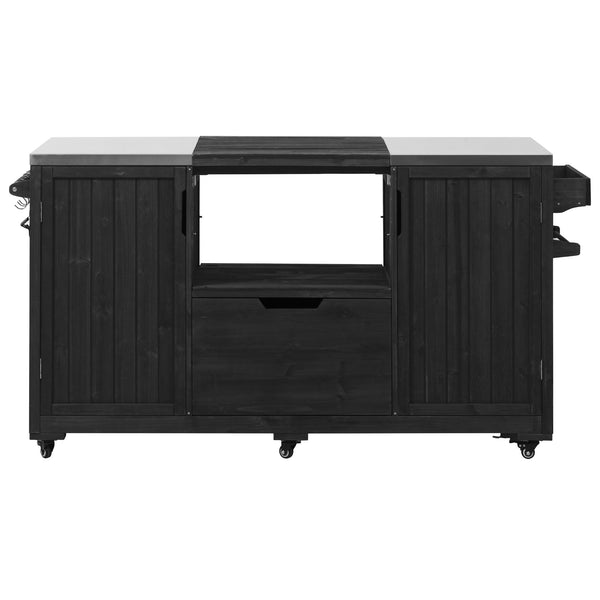 English Elm K&K 66.5" Outdoor Kitchen Island with 1.2" Stainless Steel Top, Ample Storage, Wheels & Bottle Opener Black N707P250629B