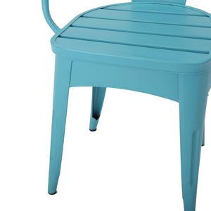 English Elm Christopher Knight Home® - COLMAR 3-Piece Metal Bistro Set for Patio — Weather-Resistant Iron Table & Stackable Armchairs, Slatted Design Blue 56558.00MCB