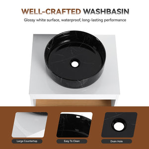 English Elm 24" Floating Bathroom Vanity Open Shelf Ceramic Vessel Sink Modern White Wood Finish W3450S00055