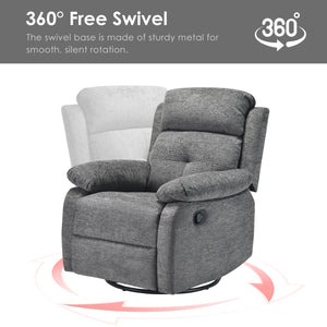 English Elm Small Rocker Swivel Recliner Chair with 360° Swivel, 30° Rocking & Adjustable Recline for Comfort Stone Gray T3623P379624