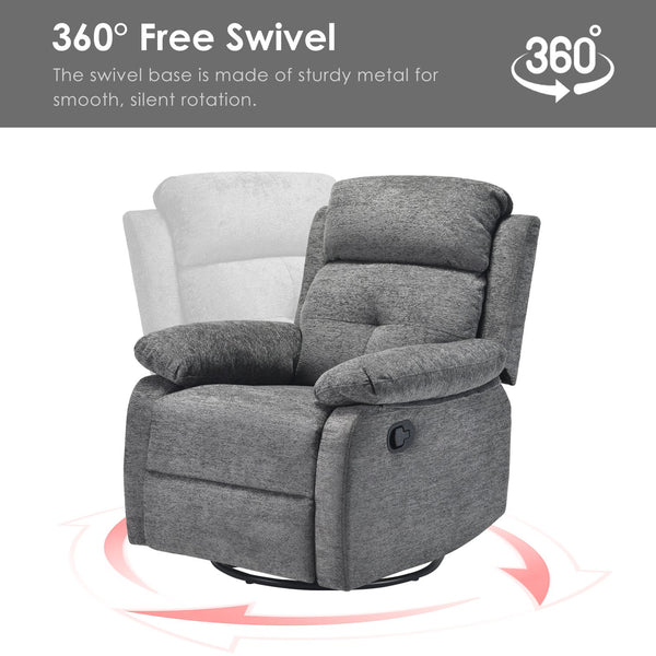 English Elm Small Rocker Swivel Recliner Chair with 360° Swivel, 30° Rocking & Adjustable Recline for Comfort Stone Gray T3623P379624