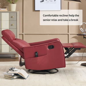 English Elm Blue Fabric Swivel Rocker Recliner with Massage Heat Nodes for Living Room Comfort Red W1803P321820