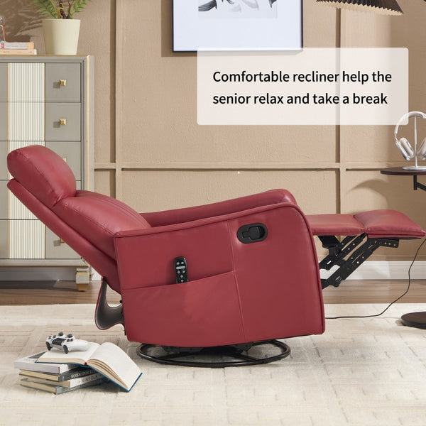 English Elm Blue Fabric Swivel Rocker Recliner with Massage Heat Nodes for Living Room Comfort Red W1803P321820