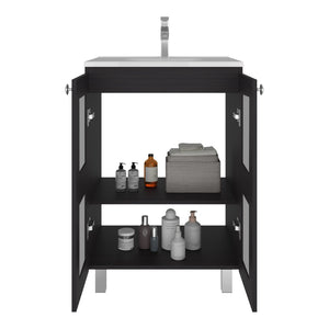 English Elm Haysi Frosted Glass Bathroom Vanity with Resin Sink and Shelved Storage Cabinet B070S00415
