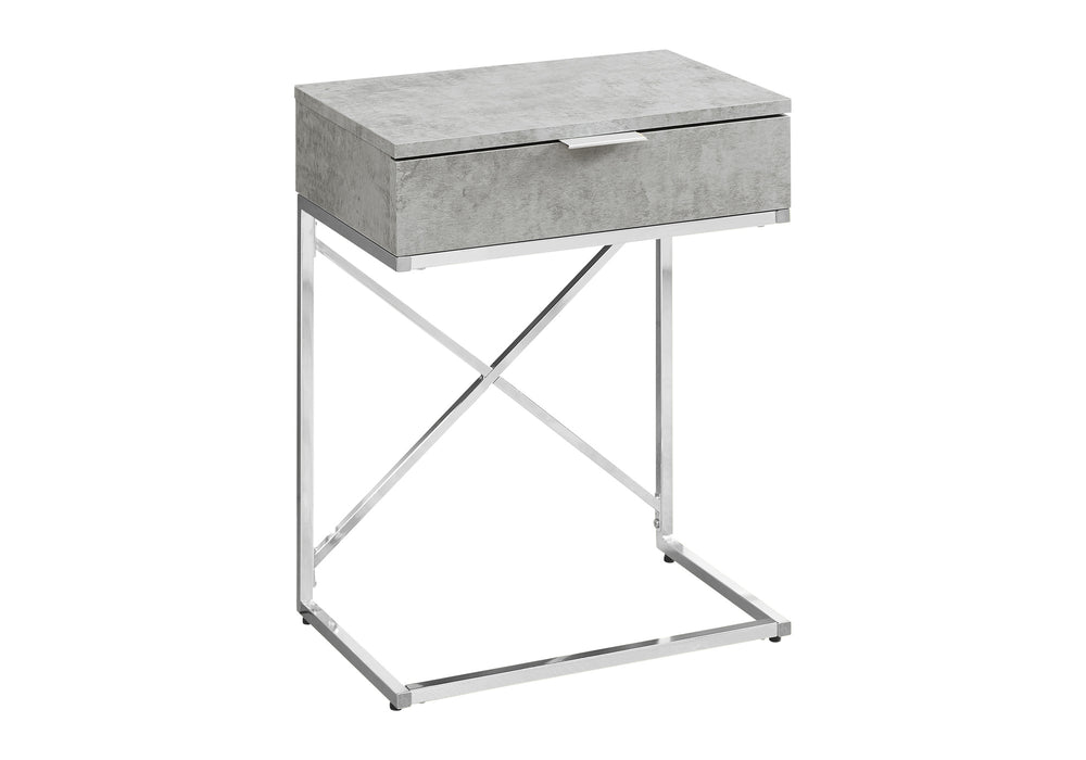 English Elm Accent Table - Modern Grey Laminate Nightstand With Chrome X-Frame And Storage Drawer For Versatile Use B2710P219297