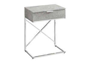 English Elm Accent Table - Modern Grey Laminate Nightstand With Chrome X-Frame And Storage Drawer For Versatile Use B2710P219297