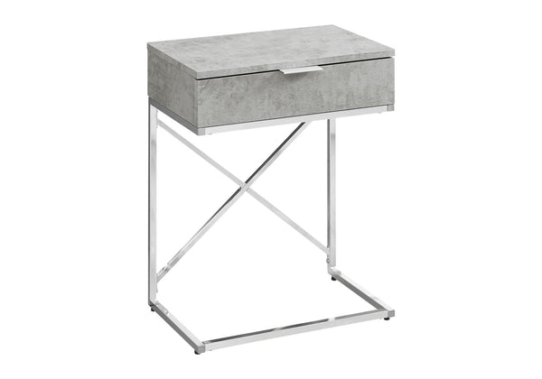 English Elm Accent Table - Modern Grey Laminate Nightstand With Chrome X-Frame And Storage Drawer For Versatile Use B2710P219297