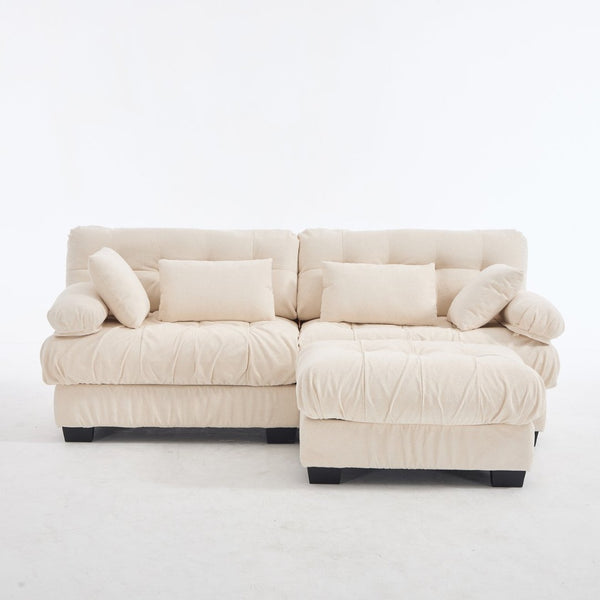 English Elm Modular Cloud Sectional with Ottoman Deep Seat Flannelette Sofa for Living Room Beige W2120S00025