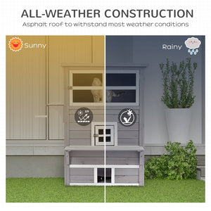 English Elm Pawhut 3-Story Cat House - Cozy Multi-Level Feral Shelter With Escape Doors, Jumping Platforms, Grey W2225P200611-GIGA