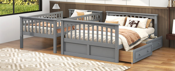 English Elm Twin Convertible Bunk Bed with Built-In Rolling Drawers and Solid Pine/MDF Frame, Space-Saving Durable Design Gray N7090004020E