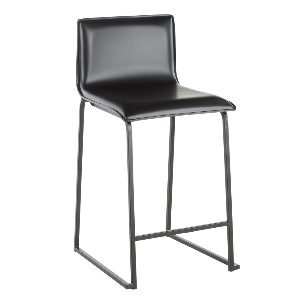 English Elm Mara 26" Contemporary Counter Stools Set of 2 — Black Faux Leather Seats, Metal Base with Footrest, Modern Durable B202P222056