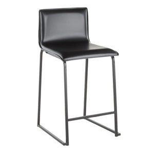 English Elm Mara 26" Contemporary Counter Stools Set of 2 — Black Faux Leather Seats, Metal Base with Footrest, Modern Durable B202P222056