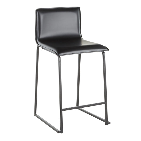 English Elm Mara 26" Contemporary Counter Stools Set of 2 — Black Faux Leather Seats, Metal Base with Footrest, Modern Durable B202P222056