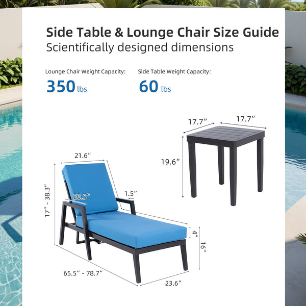 English Elm 3PC TouchTilt Chaise Lounge Set with Sunbrella Cushions, Aluminum Frame, Wheels, Tapered Legs, Ember Black W1886P175986