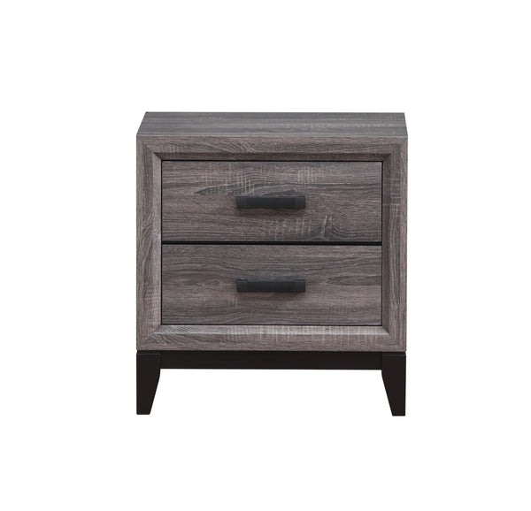 English Elm MIRAGE Grey Nightstand with 2 Soft-Glide Drawers, Solid Wood+MDF, Foil Grey Finish & Black Hardware B201P226161