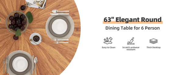 English Elm 47.2"-63" Extendable Round Dining Table Solid Wood Parquet Top Seats Six Walnut W3587S00002