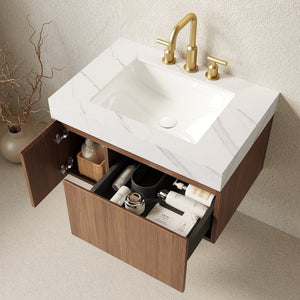 English Elm Muri Floating Bathroom Vanity with Sintered Stone Top and Oak Plywood Cabinet W2615S00630