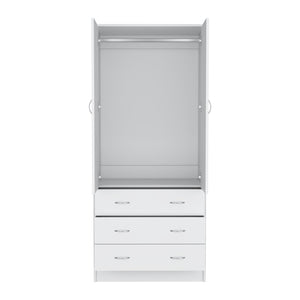 English Elm Armoire Melfa 71" H with 2 doors, 3 drawers and hanging rod for organized, elegant bedroom storage White 35 L x 24 W x 6 H B097S00120