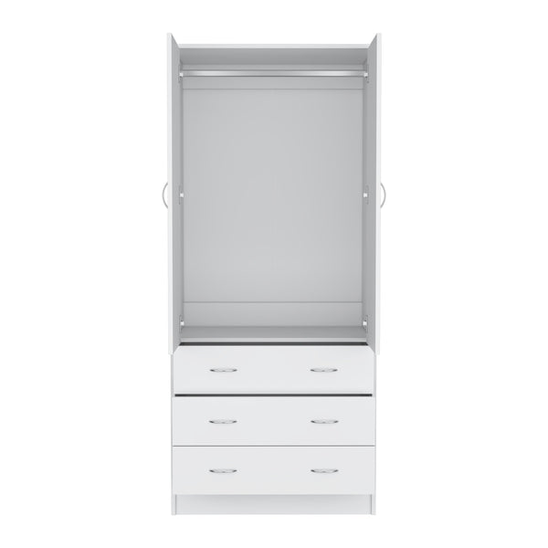English Elm Armoire Melfa 71" H with 2 doors, 3 drawers and hanging rod for organized, elegant bedroom storage White 35 L x 24 W x 6 H B097S00120