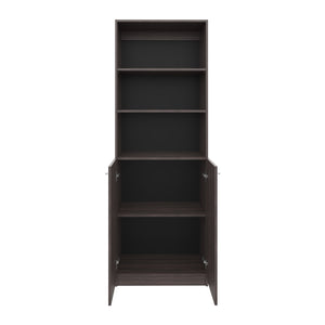 English Elm 2-Door Engineered Wood Bookcase with Upper Open Shelves, Dark Walnut & Black, Sturdy Storage Solution B097P350332
