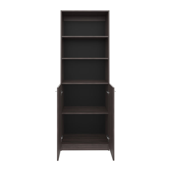 English Elm 2-Door Engineered Wood Bookcase with Upper Open Shelves, Dark Walnut & Black, Sturdy Storage Solution B097P350332