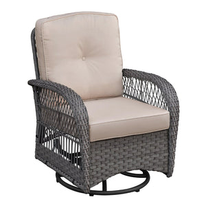 English Elm 3 Piece Outdoor Wicker Bistro Set with Swivel Rockers and Tempered Glass Table W1889P494796